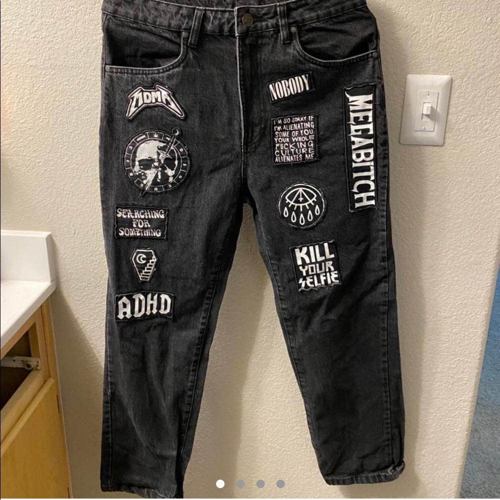 Disturbia patch work jeans Available in two sizes L / XL